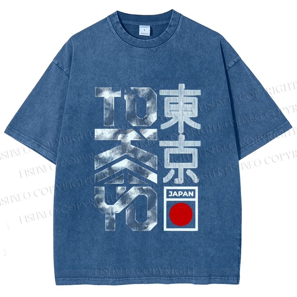 Unisex Japanese Tokyo Printed Washed Tee