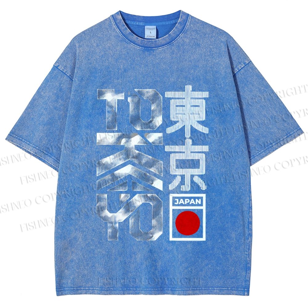 Unisex Japanese Tokyo Printed Washed Tee