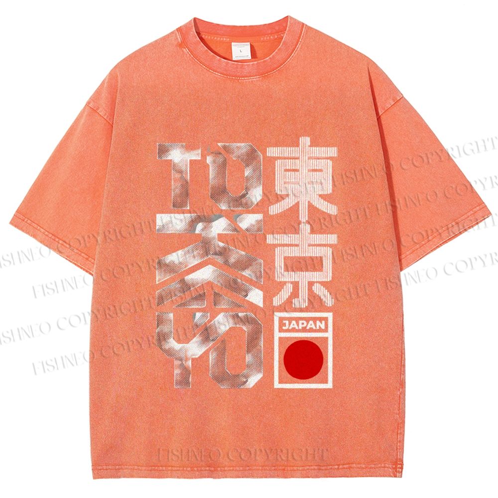 Unisex Japanese Tokyo Printed Washed Tee