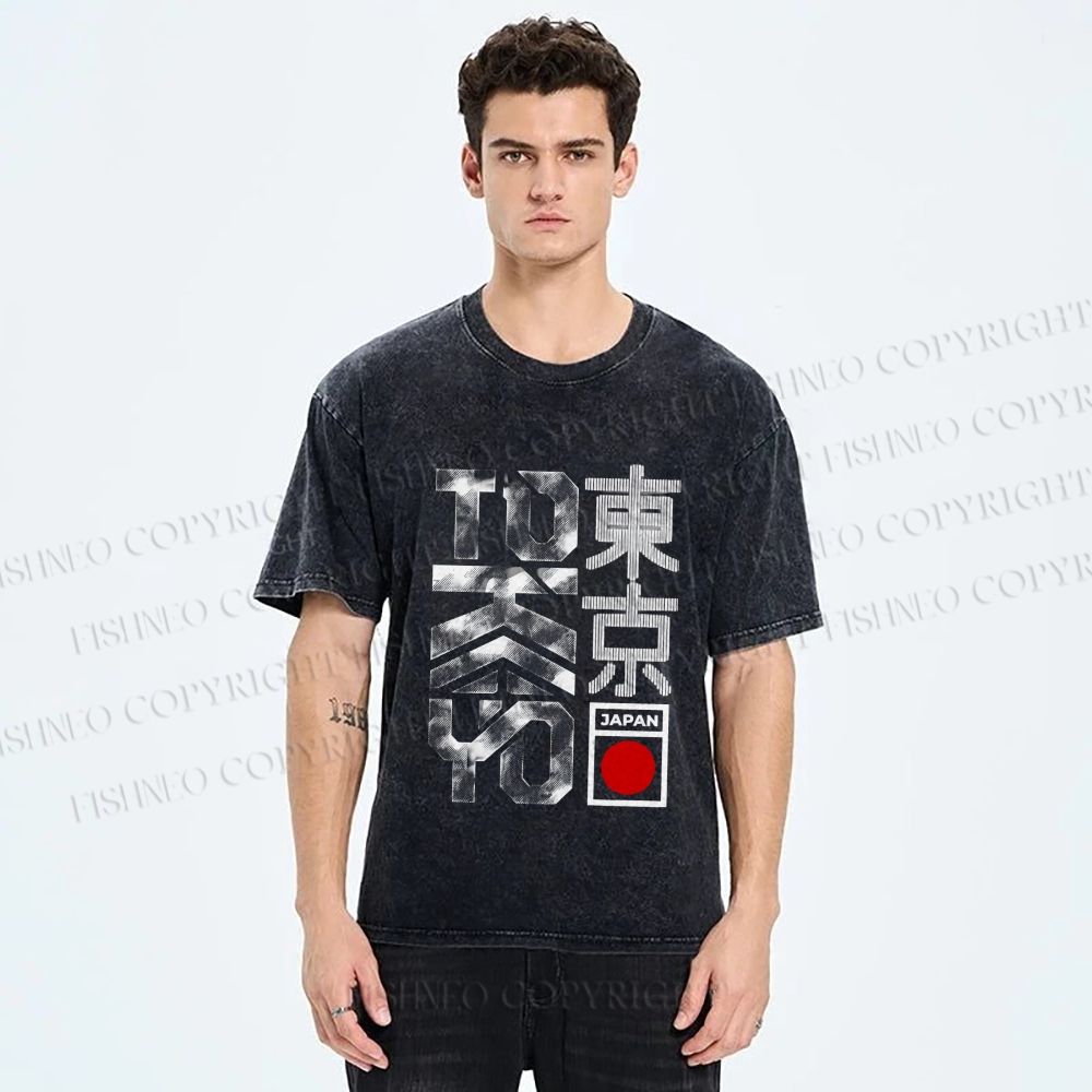 Unisex Japanese Tokyo Printed Washed Tee