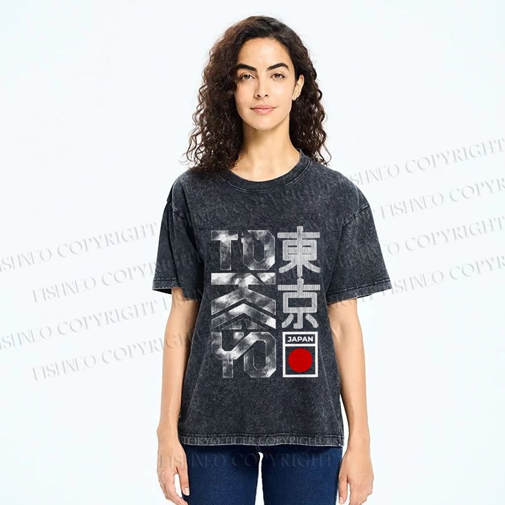 Unisex Japanese Tokyo Printed Washed Tee