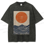 Unisex Sunrise Waves Printed Washed Tee