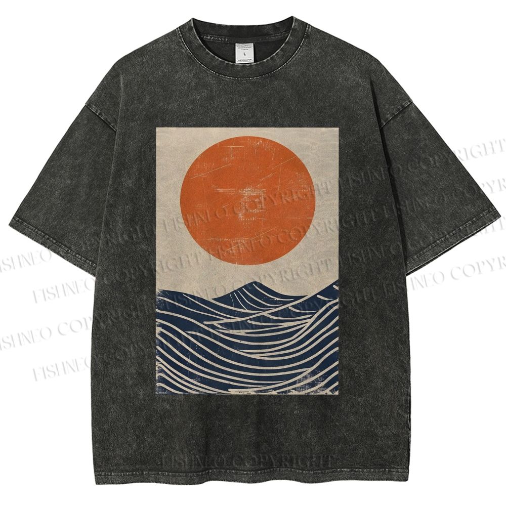 Unisex Sunrise Waves Printed Washed Tee