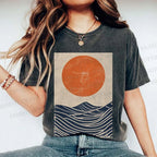 Unisex Sunrise Waves Printed Washed Tee