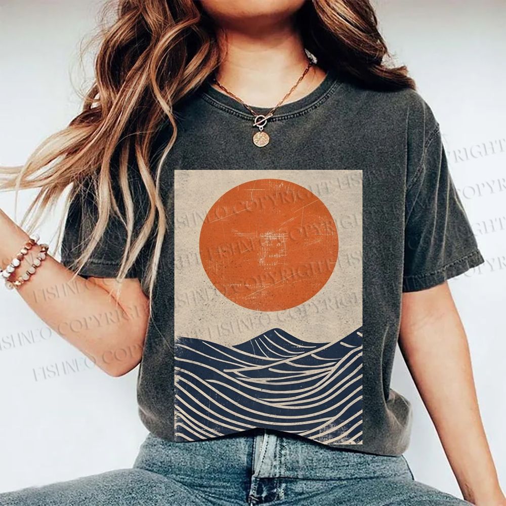 Unisex Sunrise Waves Printed Washed Tee