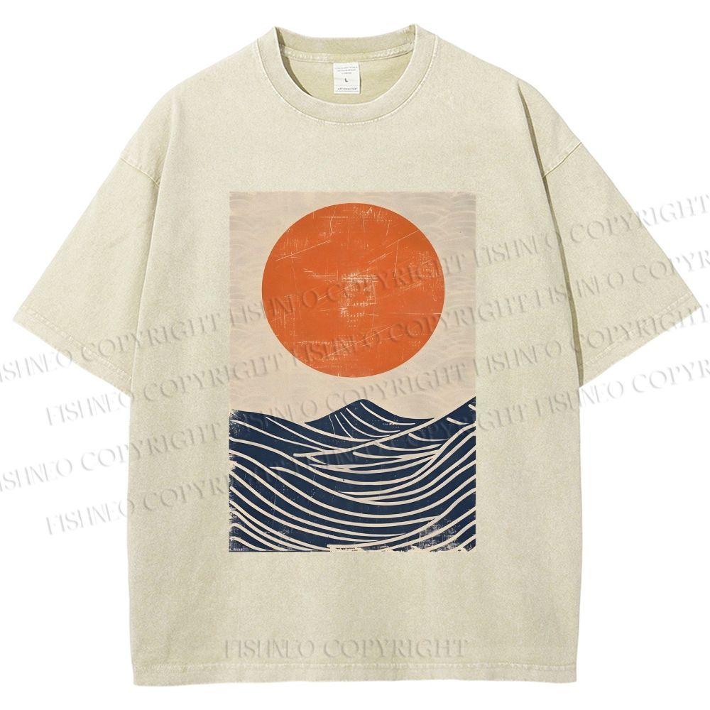 Unisex Sunrise Waves Printed Washed Tee