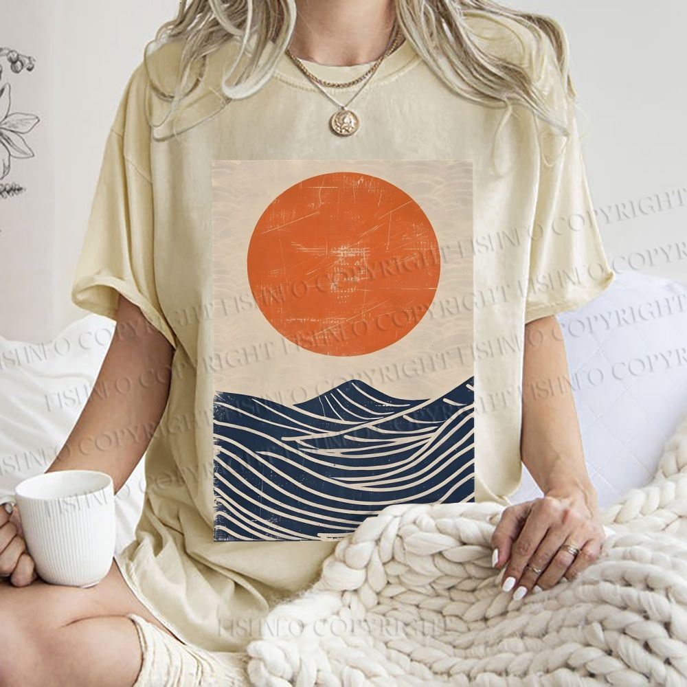 Unisex Sunrise Waves Printed Washed Tee