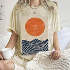 Unisex Sunrise Waves Printed Washed Tee