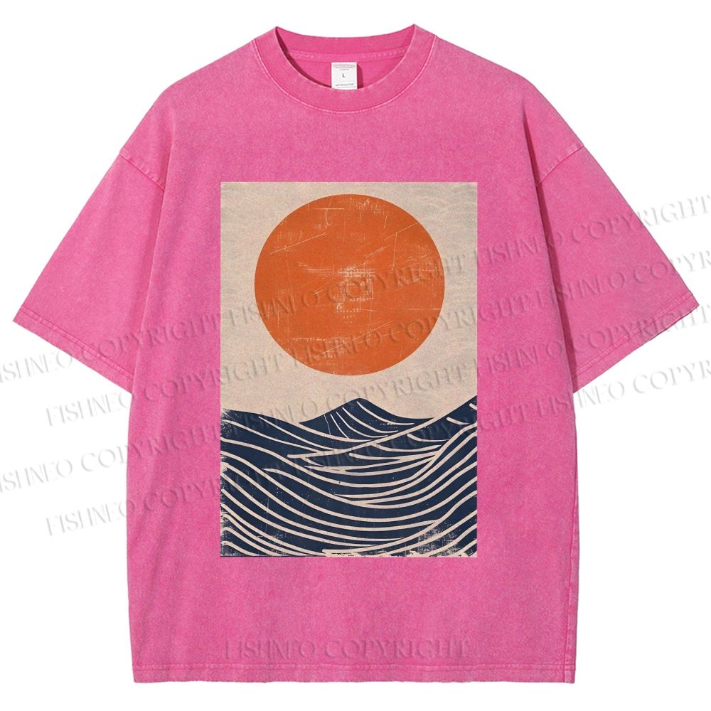 Unisex Sunrise Waves Printed Washed Tee