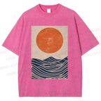 Unisex Sunrise Waves Printed Washed Tee