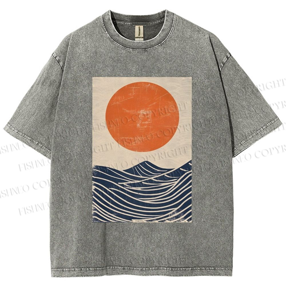 Unisex Sunrise Waves Printed Washed Tee
