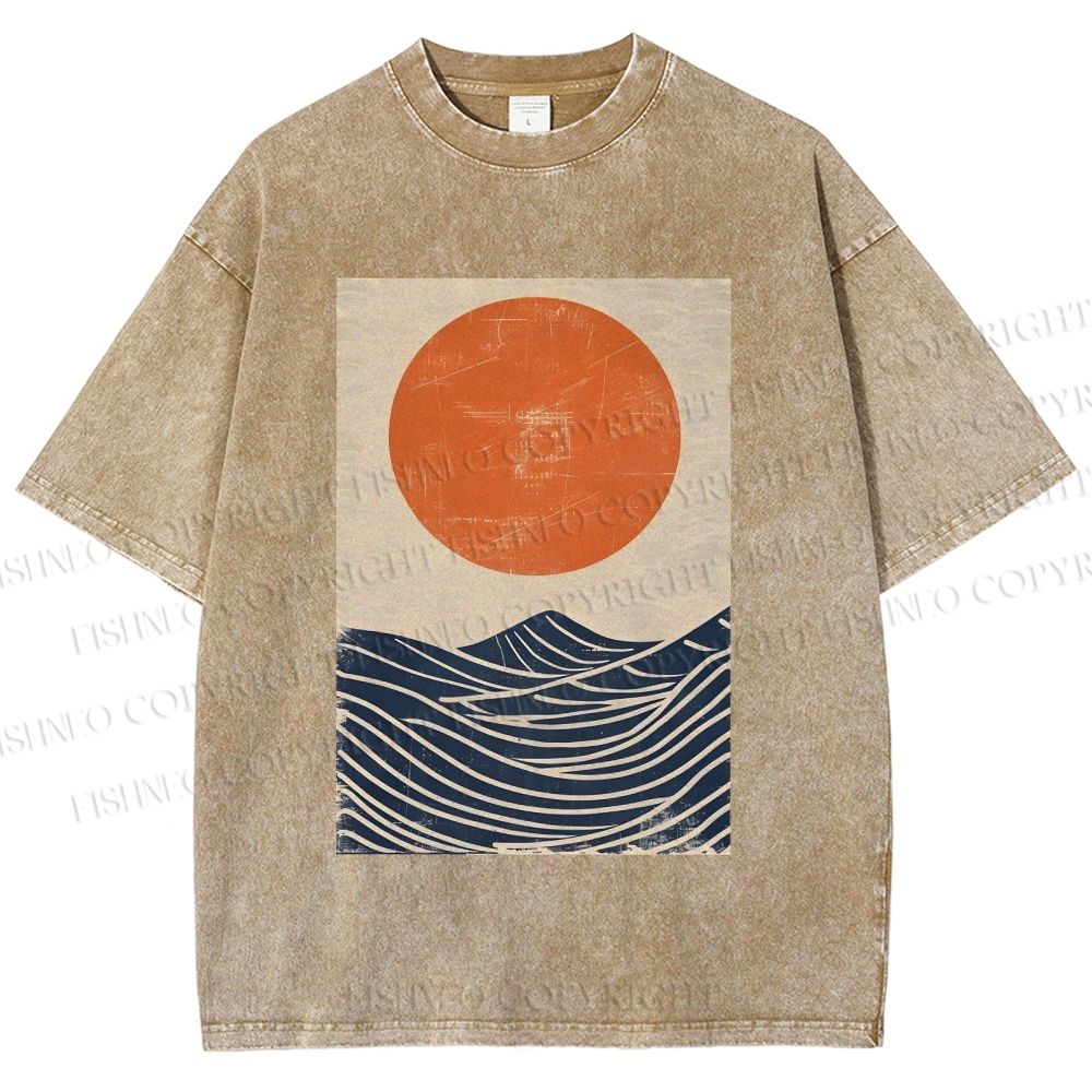 Unisex Sunrise Waves Printed Washed Tee