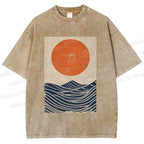 Unisex Sunrise Waves Printed Washed Tee