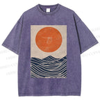 Unisex Sunrise Waves Printed Washed Tee