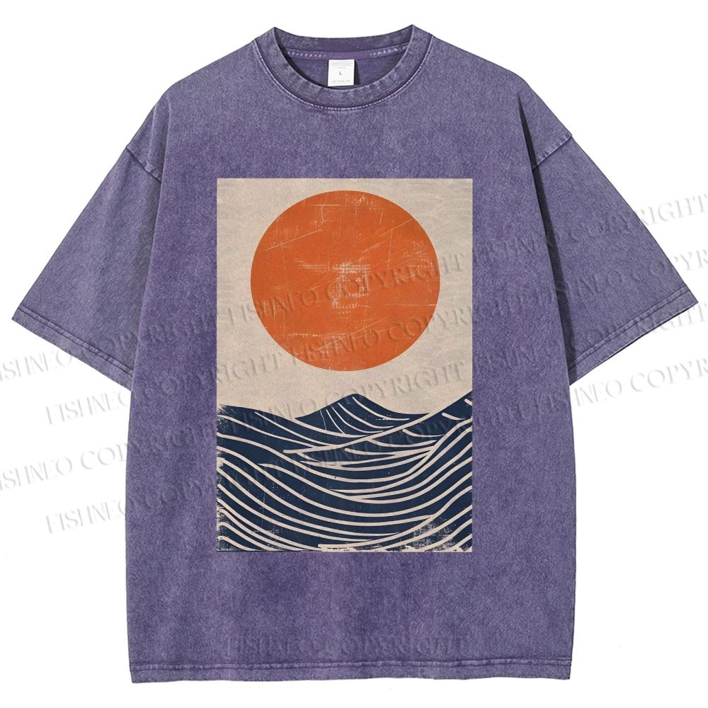 Unisex Sunrise Waves Printed Washed Tee