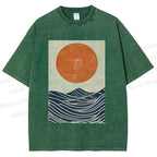 Unisex Sunrise Waves Printed Washed Tee