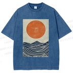 Unisex Sunrise Waves Printed Washed Tee