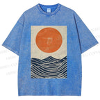 Unisex Sunrise Waves Printed Washed Tee