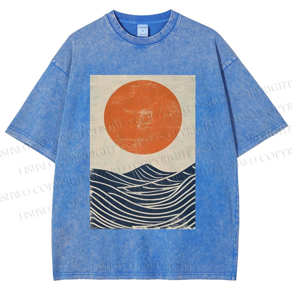 Unisex Sunrise Waves Printed Washed Tee