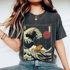 Unisex Vintage Japanese Art Wave Capybara Printed Washed Tee