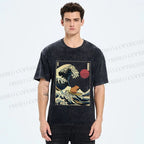 Unisex Vintage Japanese Art Wave Capybara Printed Washed Tee