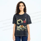 Unisex Vintage Japanese Art Wave Capybara Printed Washed Tee