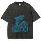 Unisex Vintage Dolphin Printed Washed Tee