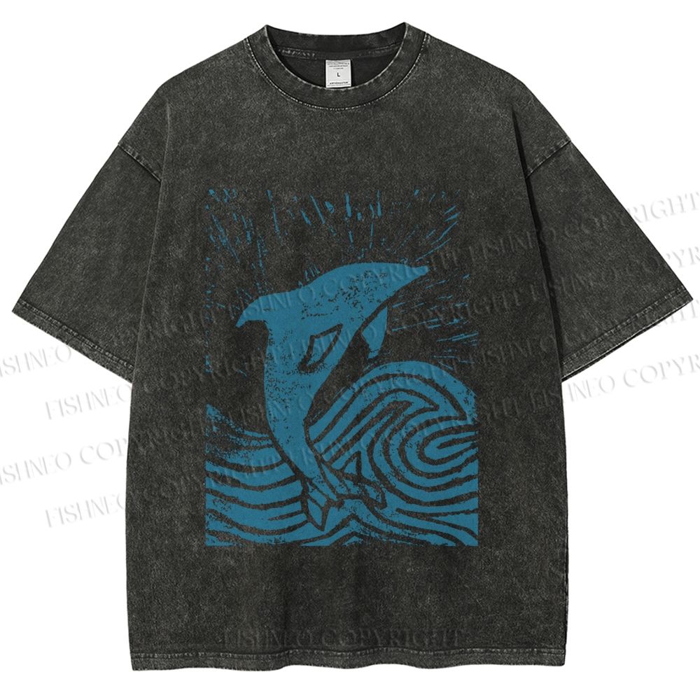 Unisex Vintage Dolphin Printed Washed Tee
