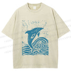 Unisex Vintage Dolphin Printed Washed Tee