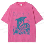 Unisex Vintage Dolphin Printed Washed Tee