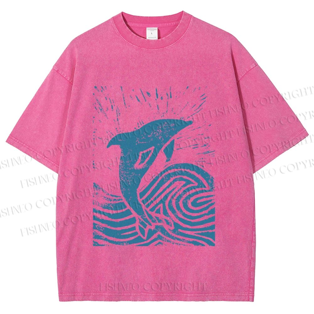Unisex Vintage Dolphin Printed Washed Tee