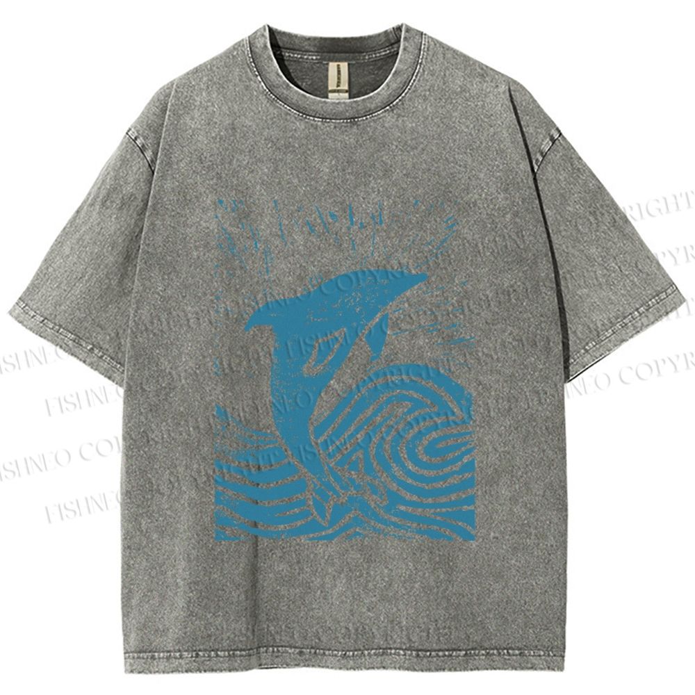 Unisex Vintage Dolphin Printed Washed Tee