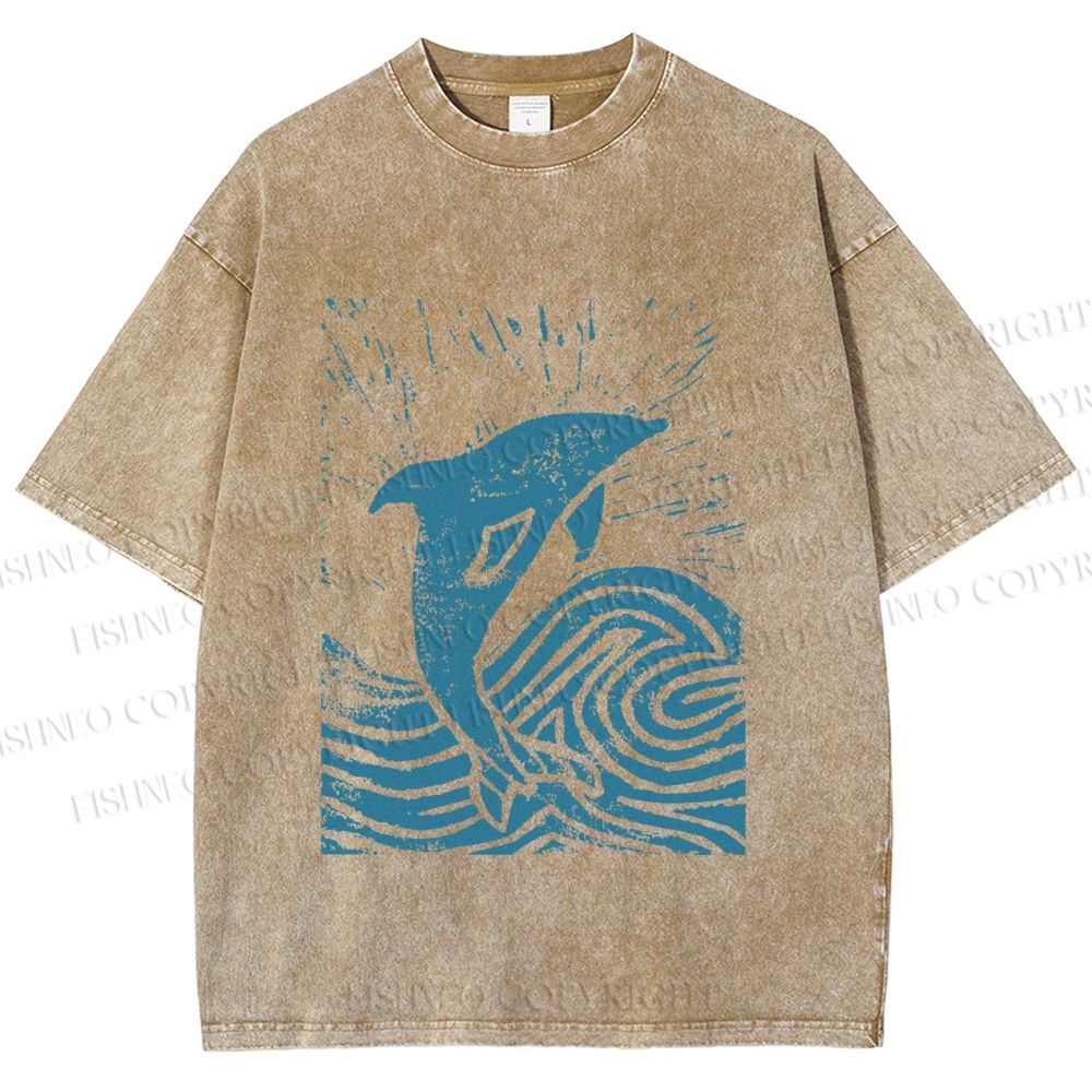 Unisex Vintage Dolphin Printed Washed Tee