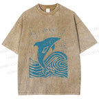 Unisex Vintage Dolphin Printed Washed Tee