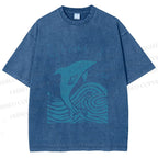 Unisex Vintage Dolphin Printed Washed Tee