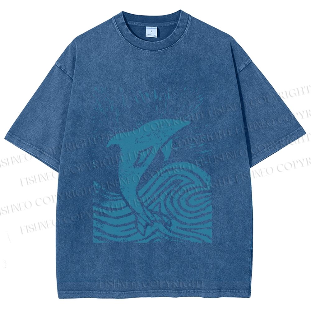 Unisex Vintage Dolphin Printed Washed Tee