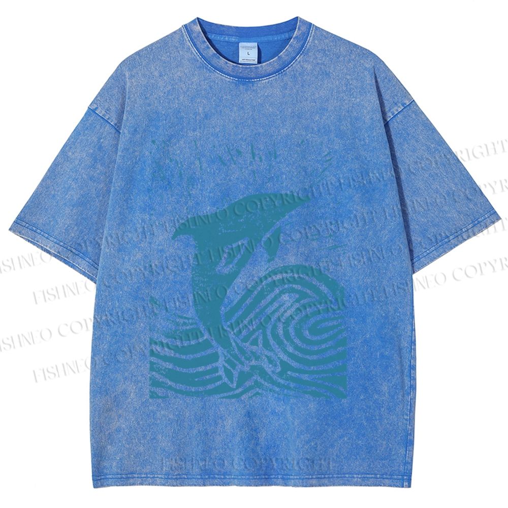 Unisex Vintage Dolphin Printed Washed Tee
