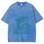 Unisex Vintage Dolphin Printed Washed Tee