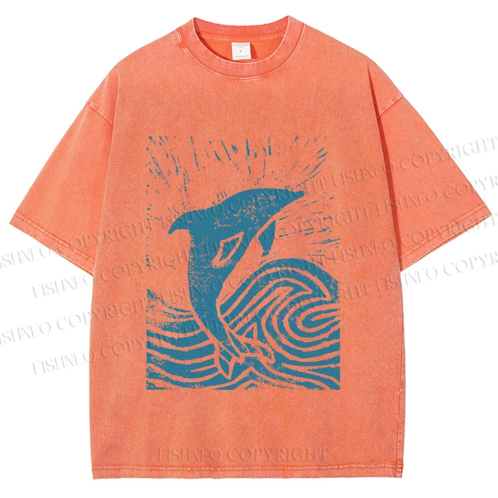 Unisex Vintage Dolphin Printed Washed Tee