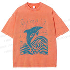 Unisex Vintage Dolphin Printed Washed Tee