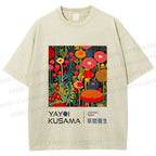 Unisex Yayoi Kusama Flower Printed Washed Tee