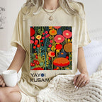 Unisex Yayoi Kusama Flower Printed Washed Tee