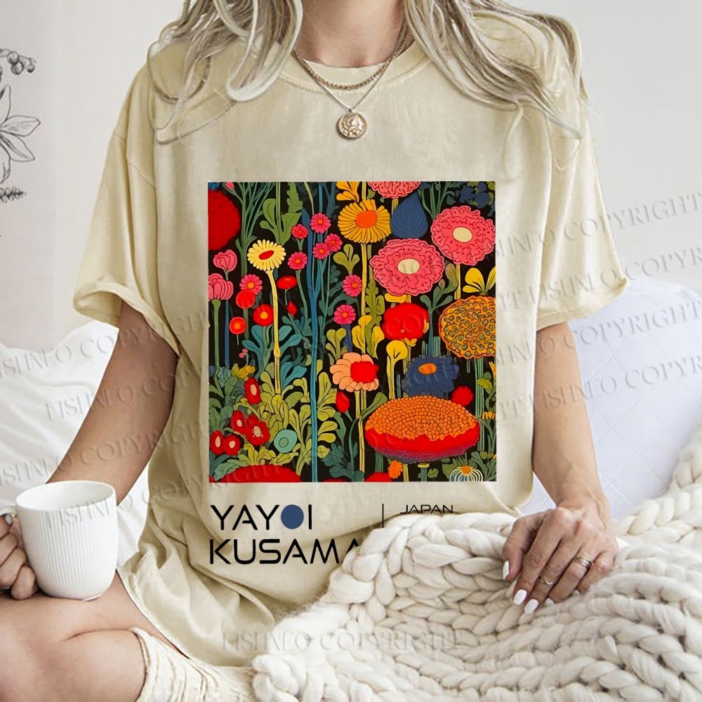 Unisex Yayoi Kusama Flower Printed Washed Tee