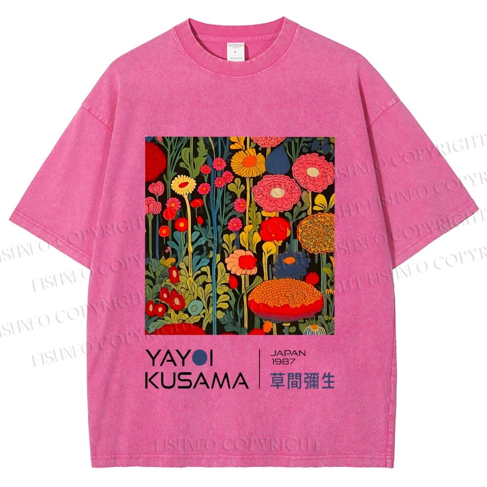 Unisex Yayoi Kusama Flower Printed Washed Tee