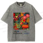 Unisex Yayoi Kusama Flower Printed Washed Tee