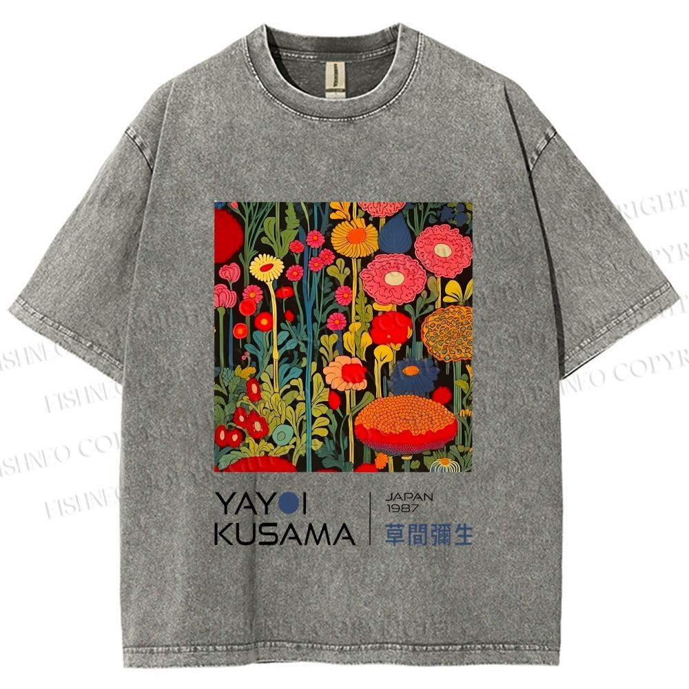 Unisex Yayoi Kusama Flower Printed Washed Tee