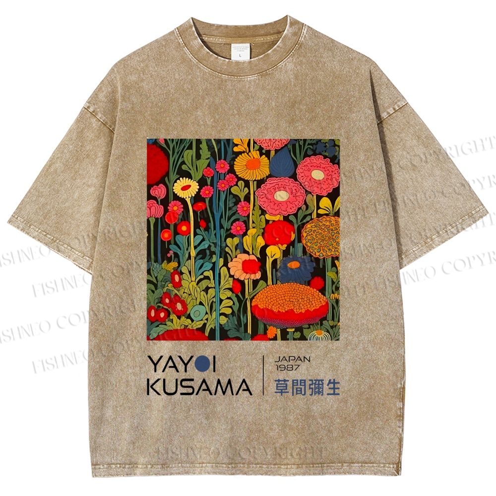 Unisex Yayoi Kusama Flower Printed Washed Tee
