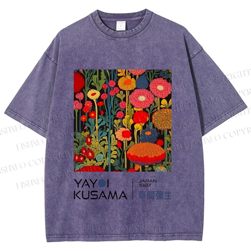 Unisex Yayoi Kusama Flower Printed Washed Tee