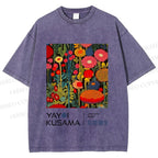Unisex Yayoi Kusama Flower Printed Washed Tee