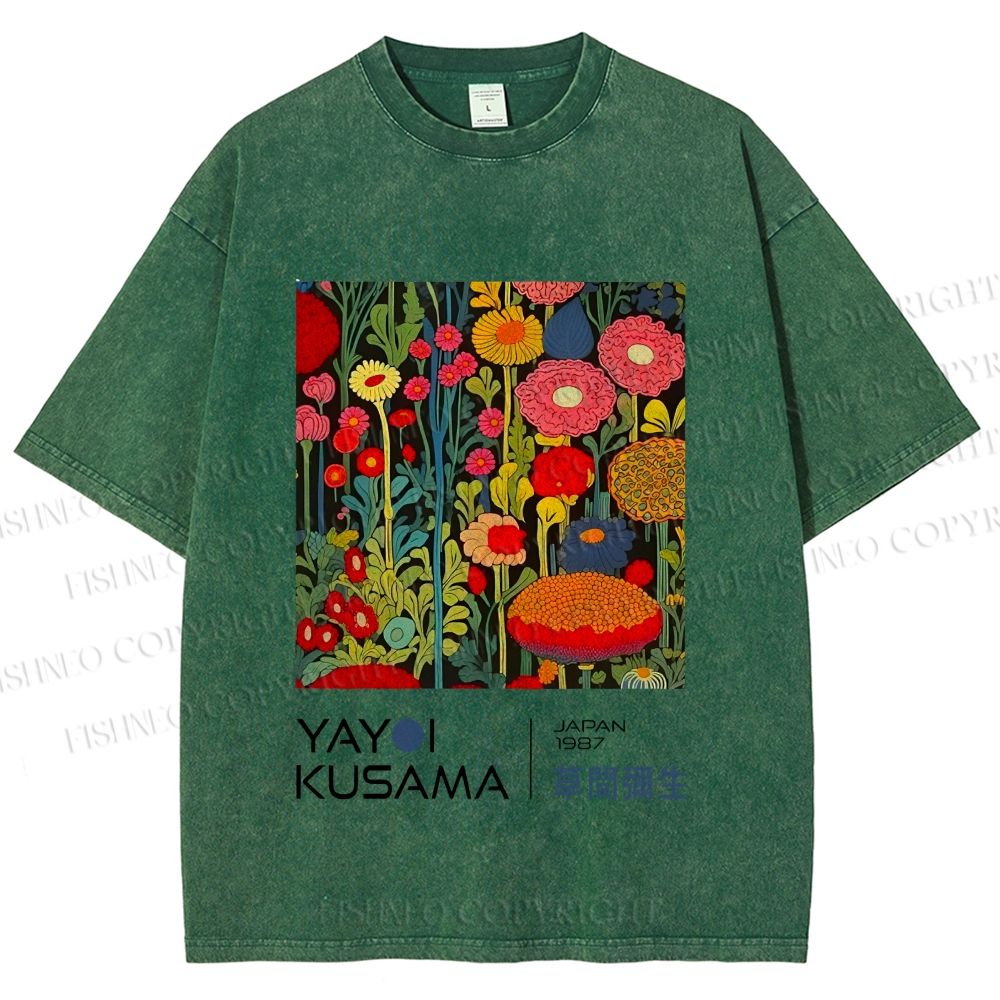 Unisex Yayoi Kusama Flower Printed Washed Tee